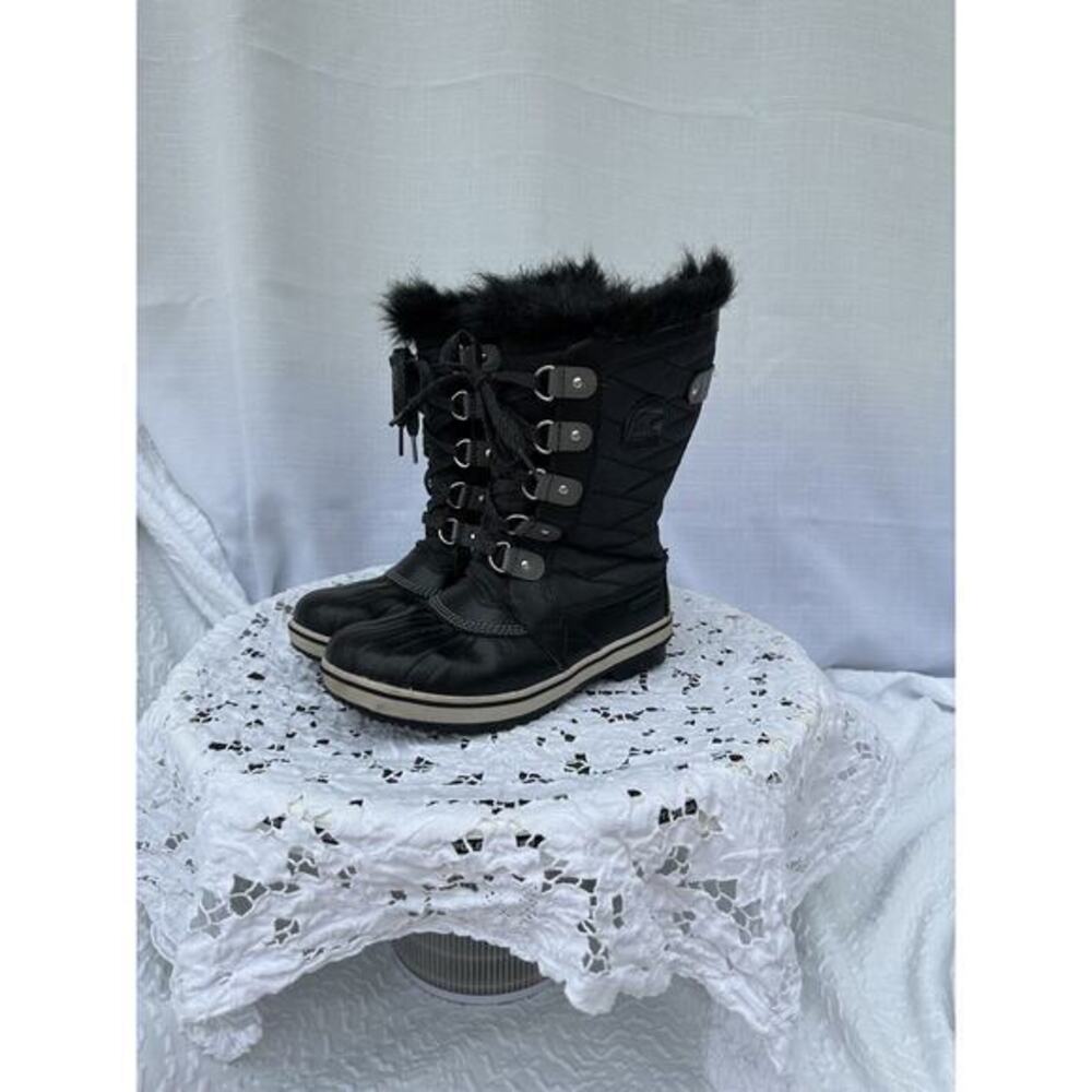 Sorel Tofino II Black Size 5 Waterproof Boots Faux Fur Lace Up Mid Calf